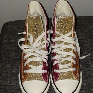 Sparkling Gold and Pink High-Top Sneakers